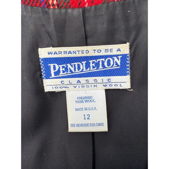 Pendleton Women's Holiday Blazer Sz 12 | 100% Virgin Wool Red Green Plaid VTG - Picture 3 of 8